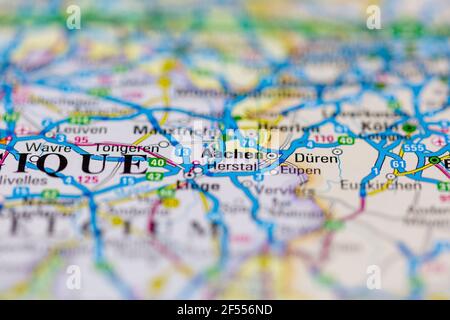Aachen Shown on a road map or Geography map and atlas Stock Photo - Alamy