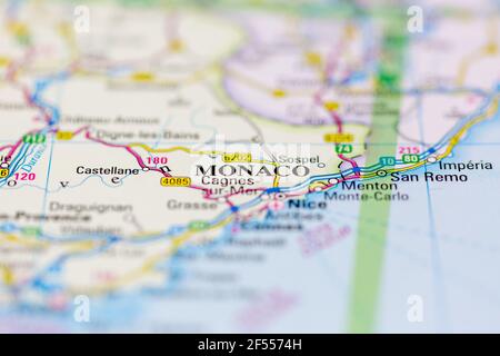 Monaco shown on a Road map or a geography map Stock Photo - Alamy