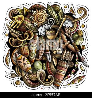 Native American cartoon vector doodle design Stock Vector