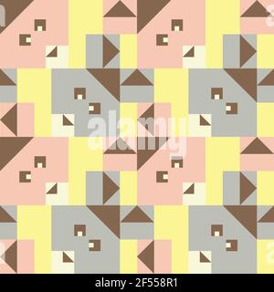 Seamless vector pattern with geometrical baby bunnies on yellow background. Simple square animal wallpaper design for children. Stock Vector