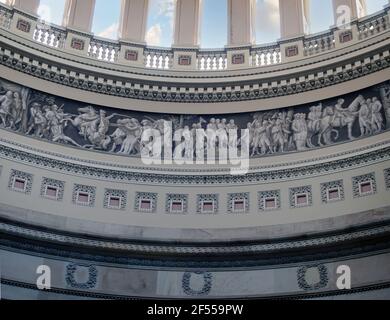 WASHINGTON DC, UNITED STATES - Mar 23, 2021: US Capitol Rotunda Frieze of American History at the United States Capitol Rotunda in Washington D.C. Stock Photo
