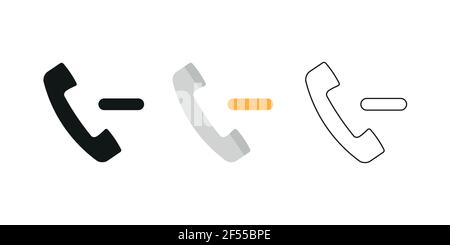 Retro telephone receiver. Three different styles: black, color and outline. Handset symbol. Negative sign. Vector illustration, flat design Stock Vector