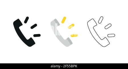 Retro telephone receiver. Three different styles: black, color and outline. Handset symbol. Ring sign. Vector illustration, flat design Stock Vector