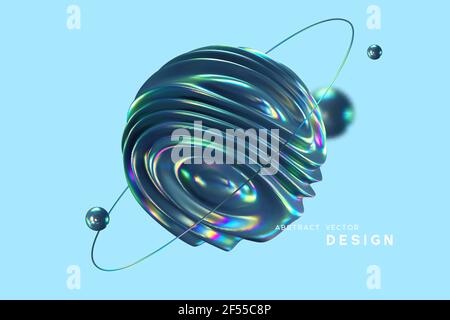 3d wavy sphere with ring and balls. Stock Vector