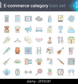E-commerce and online shopping simple colorful icon set isolated on white background. High quality vector Stock Vector
