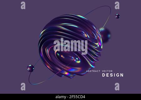 3d wavy sphere with ring and balls. Stock Vector