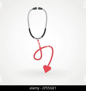 Medical stethoscope or phonendoscope isolated with a heart. Vector illustration, flat style Stock Vector