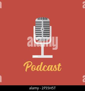 Podcast logo design microphone flat icon. Vector illustration Stock Vector