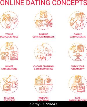 Online dating concept icons set. Stock Vector
