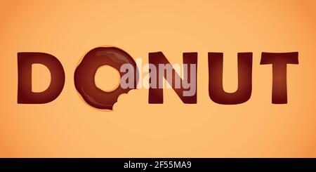 tasty choco donut typography with bitten donut Stock Vector