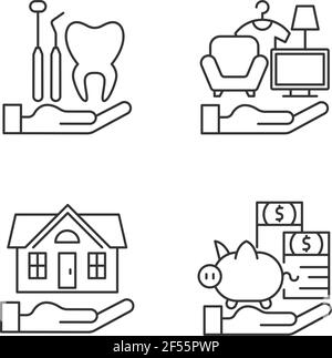 Liability insurance linear icons set. Coverage, Protection, Risk ...
