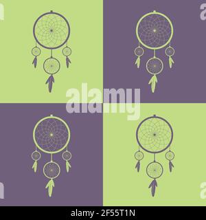 Four dreamcatchers. Vector illustration, flat design Stock Vector