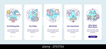 Problem solving methods onboarding mobile app page screen with concepts Stock Vector