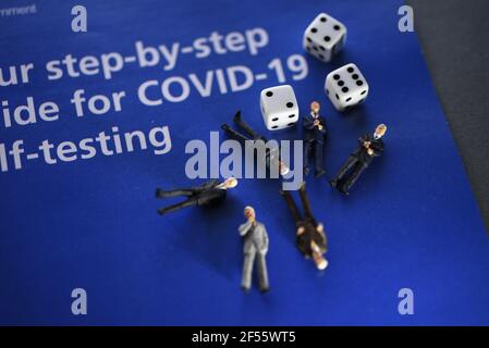 A COVID-19 Self Test (Rapid Antigen Test) kit information concept image. Selective focus. Stock Photo