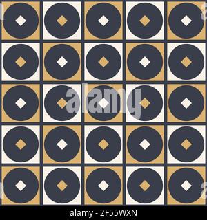 Abstract geometric seamless pattern with squares, circles and rhombuses. Repeating geometric ornament. Simple graphic print. Vector color background. Stock Vector
