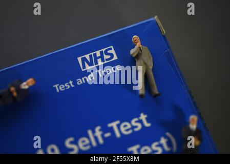 A COVID-19 Self Test (Rapid Antigen Test) kit information concept image. Selective focus. Stock Photo