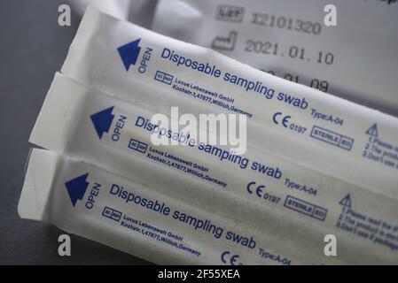 A COVID-19 Self Test (Rapid Antigen Test) kit in the UK for testing at home or in the workplace. Stock Photo