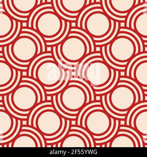Abstract seamless pattern. Concentric circles. Intersecting repeating circles background. Overlaping red circles. Stylish texture. Stock Vector