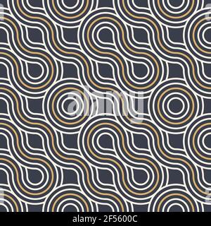 Abstract seamless. Seamless braided linear pattern, wavy lines, circles. Endless striped texture with winding elements. Vector geometric. Stock Vector