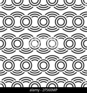 Seamless pattern. Overlapping circles. Geometric ornament. Repeating round shapes. Vector monochrome background. Stock Vector