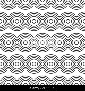 Seamless pattern. Overlapping circles. Geometric ornament. Repeating round shapes. Vector monochrome background. Stock Vector