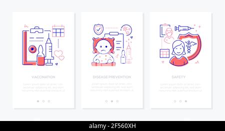 Vaccination - modern line design style web banners with copy space for text. Disease prevention and safety idea. Immunizations schedule, baby, injecti Stock Vector