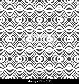 Seamless pattern. Overlapping circles. Geometric ornament. Repeating round shapes. Vector monochrome background. Stock Vector