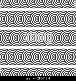 Seamless pattern. Overlapping circles. Geometric ornament. Repeating round shapes. Vector monochrome background. Stock Vector
