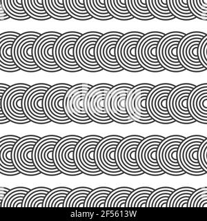Seamless pattern. Overlapping circles. Geometric ornament. Repeating round shapes. Vector monochrome background. Stock Vector