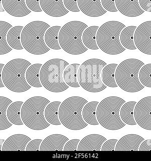 Seamless pattern. Overlapping circles. Geometric ornament. Repeating round shapes. Vector monochrome background. Stock Vector