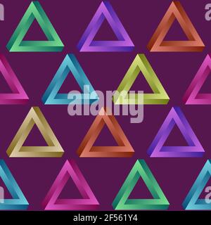 Seamless vector pattern with impossible gradient color triangles. Penrose optical illusion. Colorful  background. Vector illustration. Stock Vector