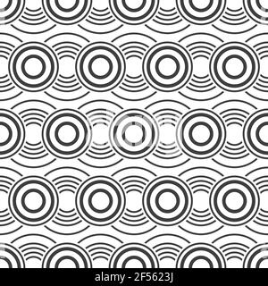 Seamless pattern. Overlapping circles. Geometric ornament. Repeating round shapes. Vector monochrome background. Stock Vector