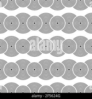 Seamless pattern. Overlapping circles. Geometric ornament. Repeating round shapes. Vector monochrome background. Stock Vector