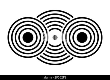 Three overlapping circles icon, isolated on white background. Plate, link icon. Symmetric geometric shape, logo. Linear style. Vector. Stock Vector