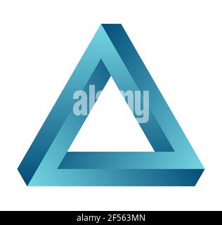 Impossible triangle. Eternal figure. Penrose optical illusion. Turquoise gradient endless triangular shape. Abstract infinite color geometric object. Stock Vector