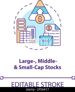 Large, middle and small-cap stocks concept icon Stock Vector