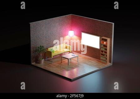 Three dimensional render of corner of furnished living room Stock Photo