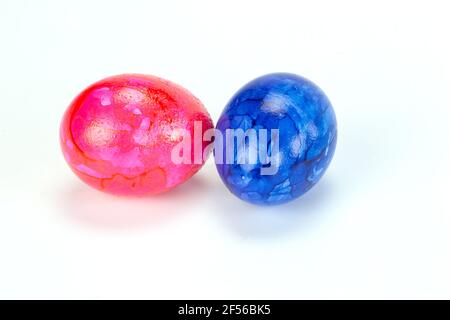 Easter eggs colorful painted isolated on white background, children paint colorful easter eggs, Happy Easter Holiday concept copy space Stock Photo