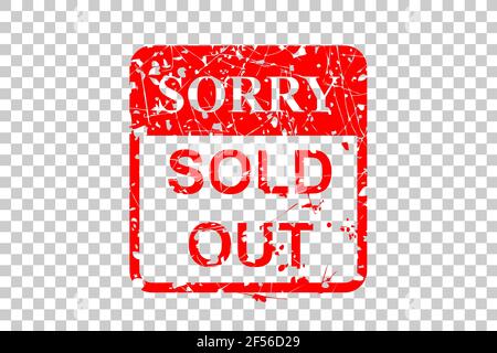 Red Rusty Vector Rubber Stamp, Sorry Sold Out, Isolated on White Stock Vector