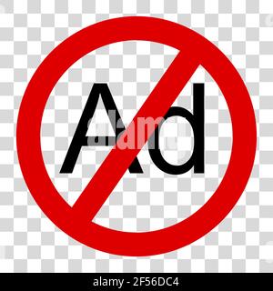 Simple Prohibited Sign Vector, No Ad, at Transparent Effect Background Stock Vector