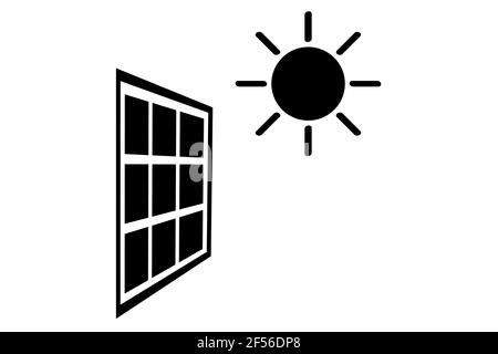 Black Vector Icon, Solar Panel at direct sun shine Stock Vector