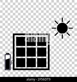 Black Vector Icon, Solar Panel at direct sun shine, at transparent effect background Stock Vector