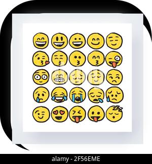 Pencil Drawing Smiley Emoji Face Pack in Colour Stock Vector