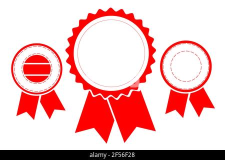 Set, Template 3 Different Style Blank Red Circle with Ribbon Stamp, Isolated on White Stock Vector