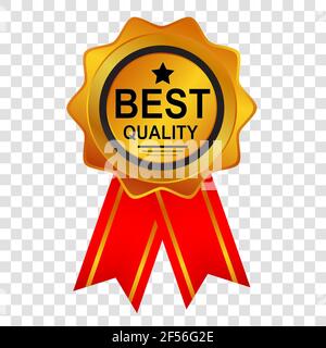 Golden Tag or Badge, Golden Quality, at transparent effect background Stock Vector