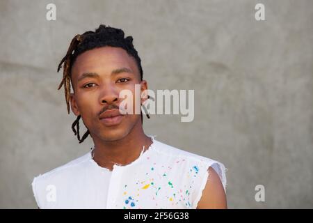 CLose up portrait of serious black man with dreadlocks Stock Photo
