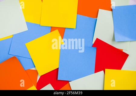 Overhead shot of colorful blank note papers with space for your text Stock Photo