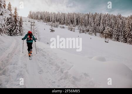 Austria, Carinthia, Villach, Ski touring on Gerlitzen mountain in winter Stock Photo