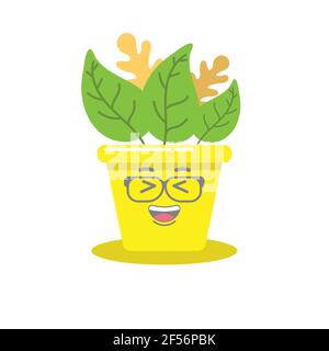 flower with smile and closed eyes on faces and potted vector image Stock Vector