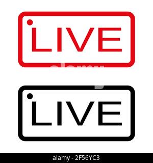 Live broadcast icon. Live video streaming. Red symbols and buttons for live broadcast, online broadcast. Red and black buttons for live and online app Stock Vector
